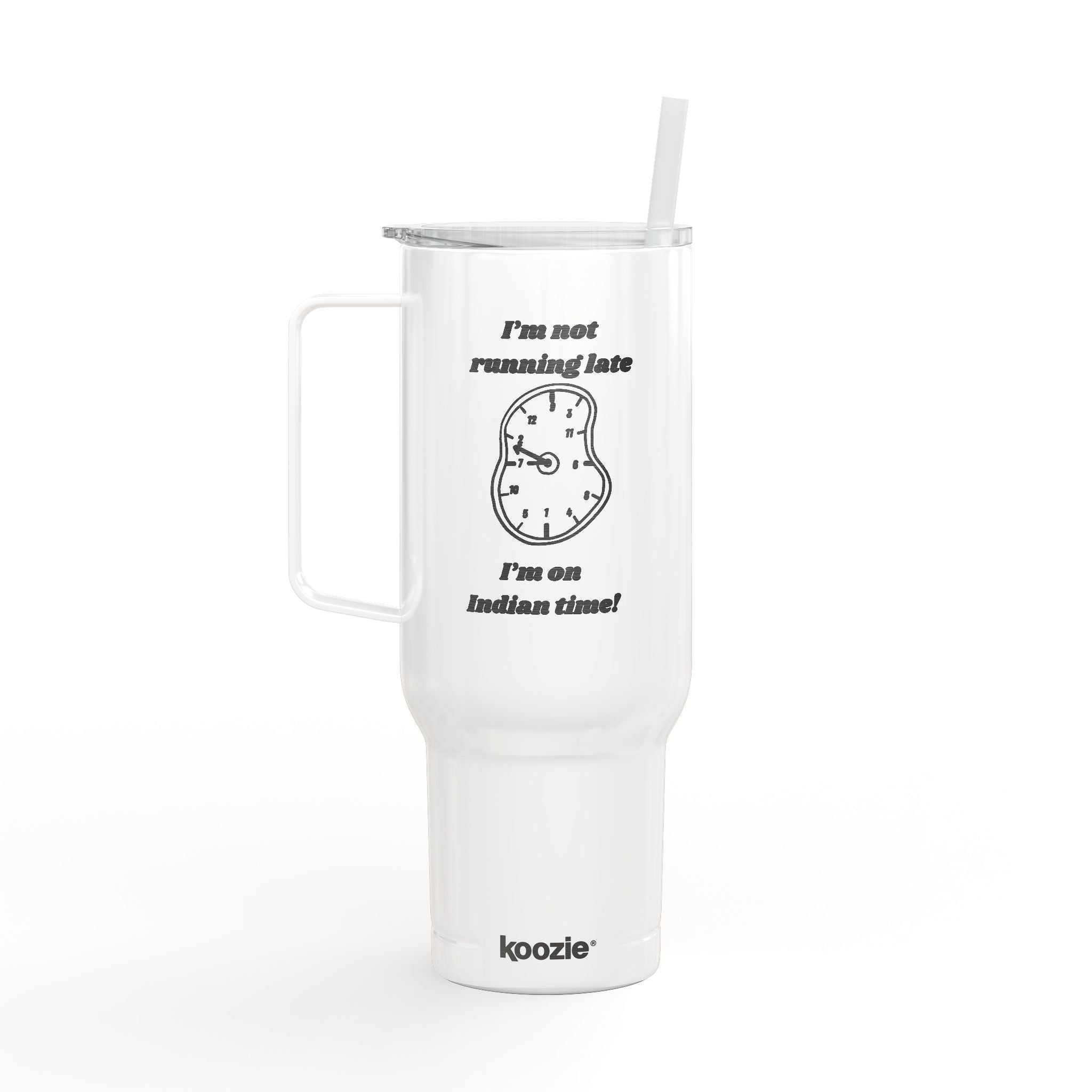 Engraved Insulated Tumbler with Lid & Straw — Funny Melting Clock Design