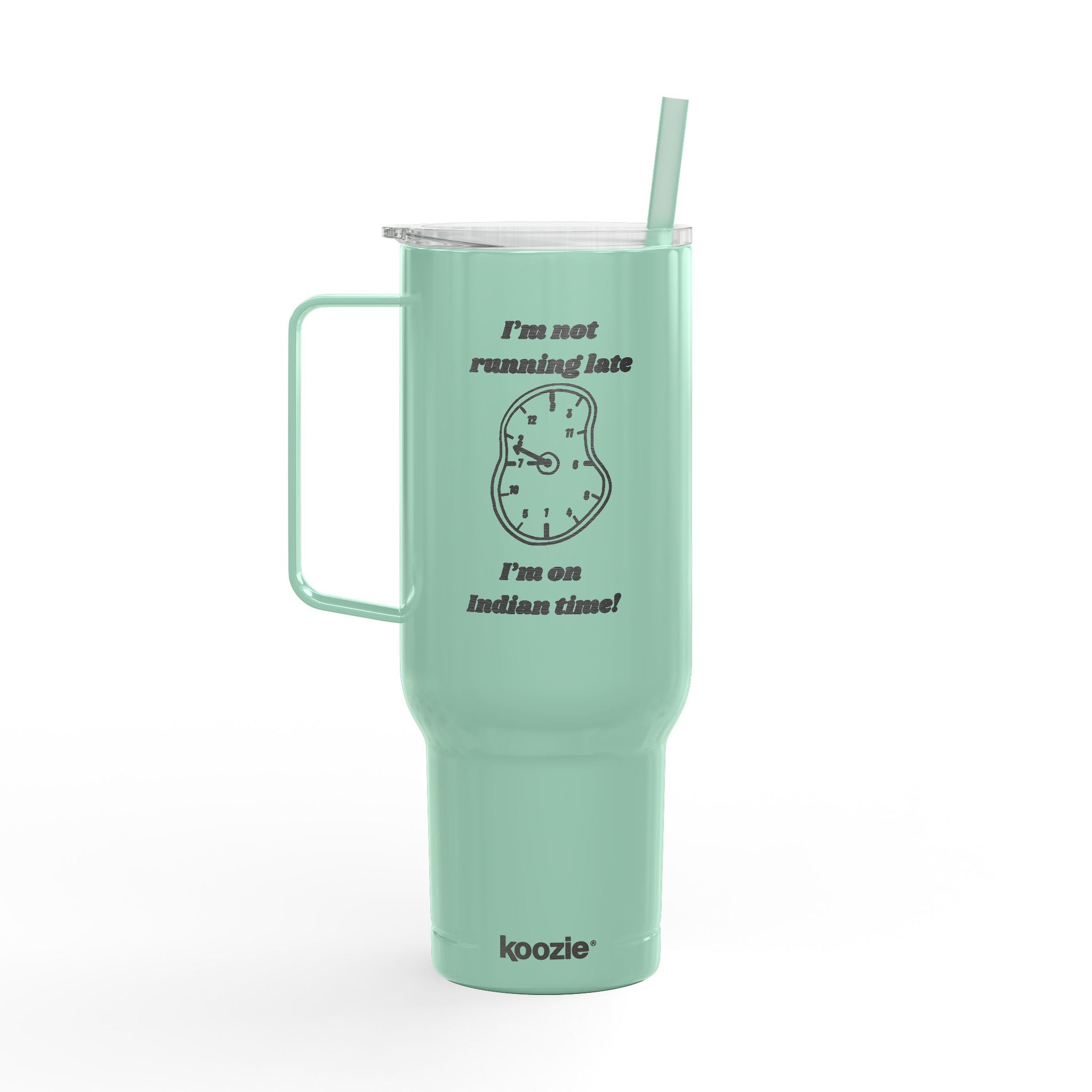 Engraved Insulated Tumbler with Lid & Straw — Funny Melting Clock Design