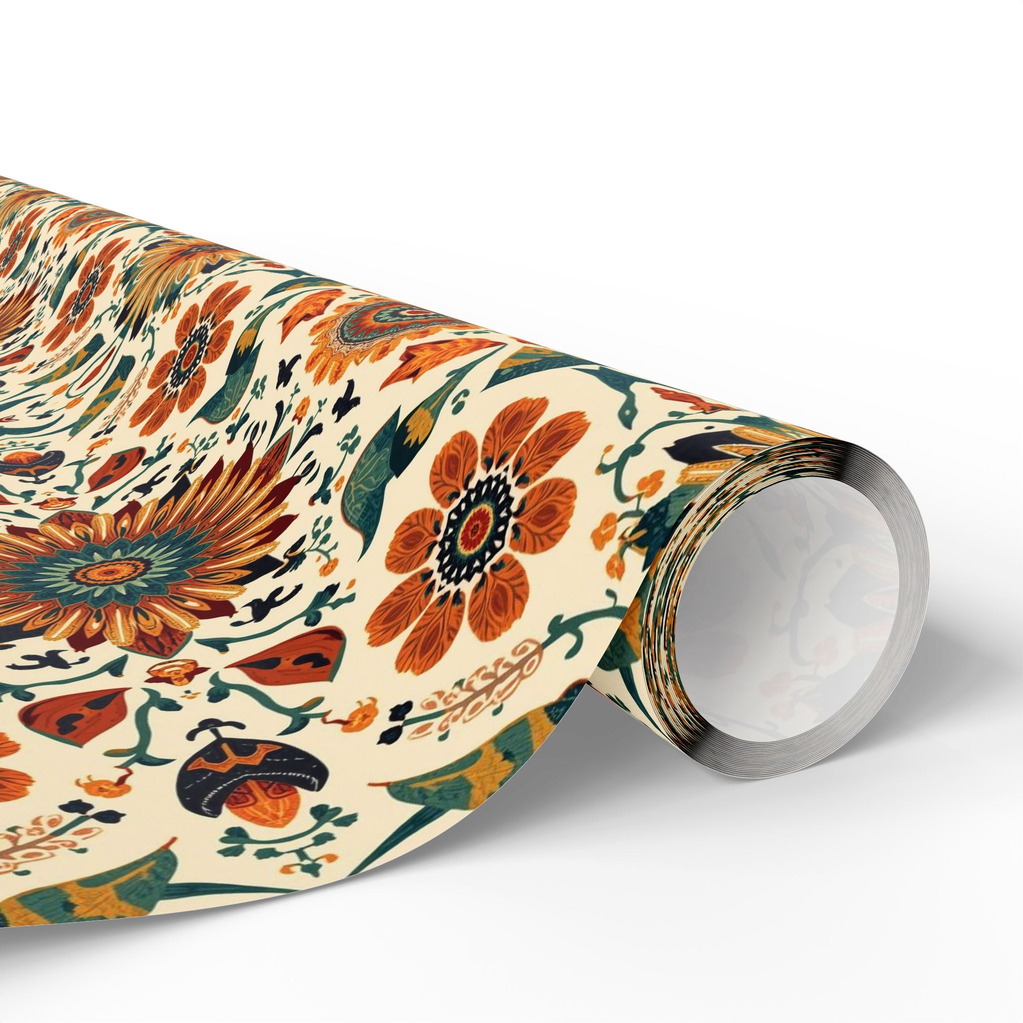 Floral Woodlands Native Pattern Wrapping Paper Roll — Boho Vintage Gift Wrap