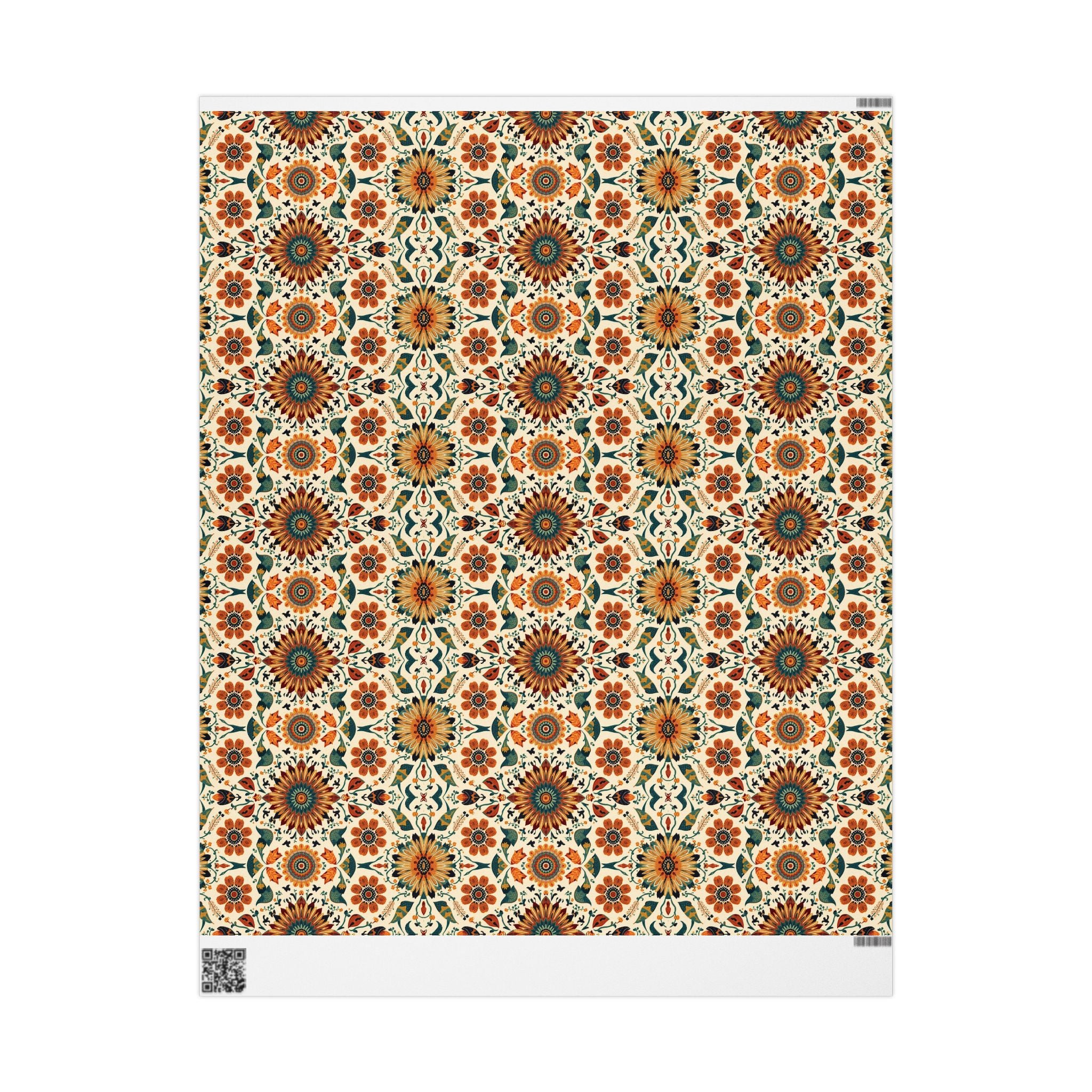 Floral Woodlands Native Pattern Wrapping Paper Roll — Boho Vintage Gift Wrap
