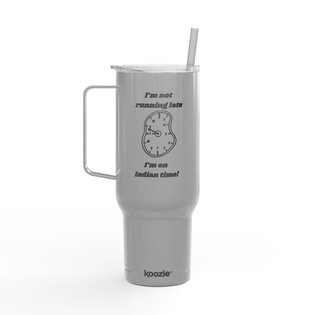 Engraved Insulated Tumbler with Lid & Straw — Funny Melting Clock Design