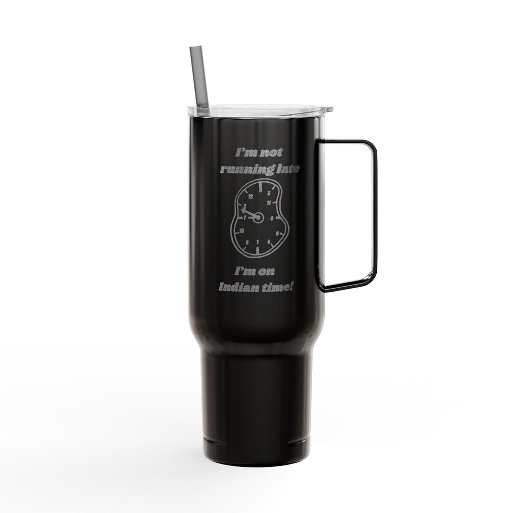 Engraved Insulated Tumbler with Lid & Straw — Funny Melting Clock Design