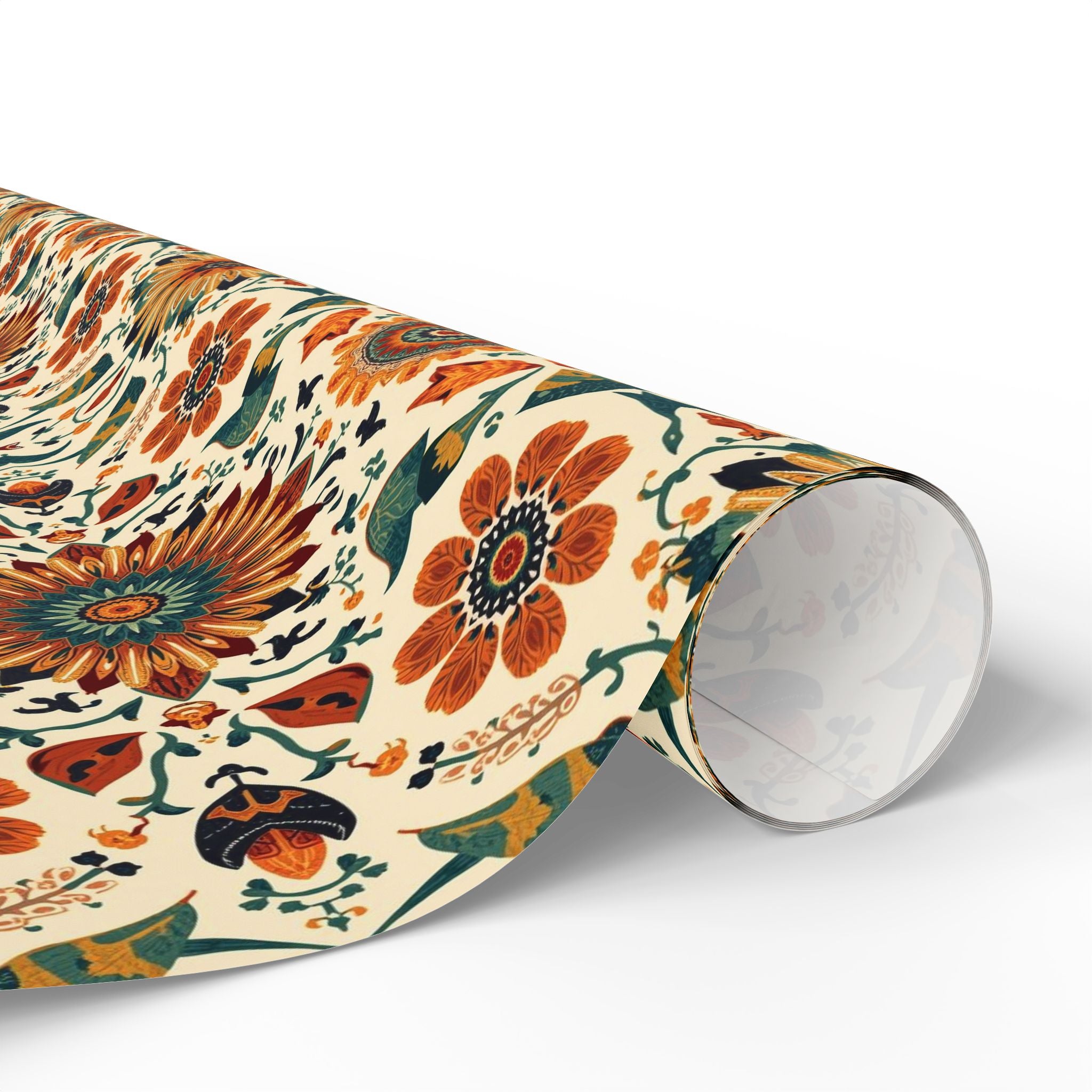 Floral Woodlands Native Pattern Wrapping Paper Roll — Boho Vintage Gift Wrap