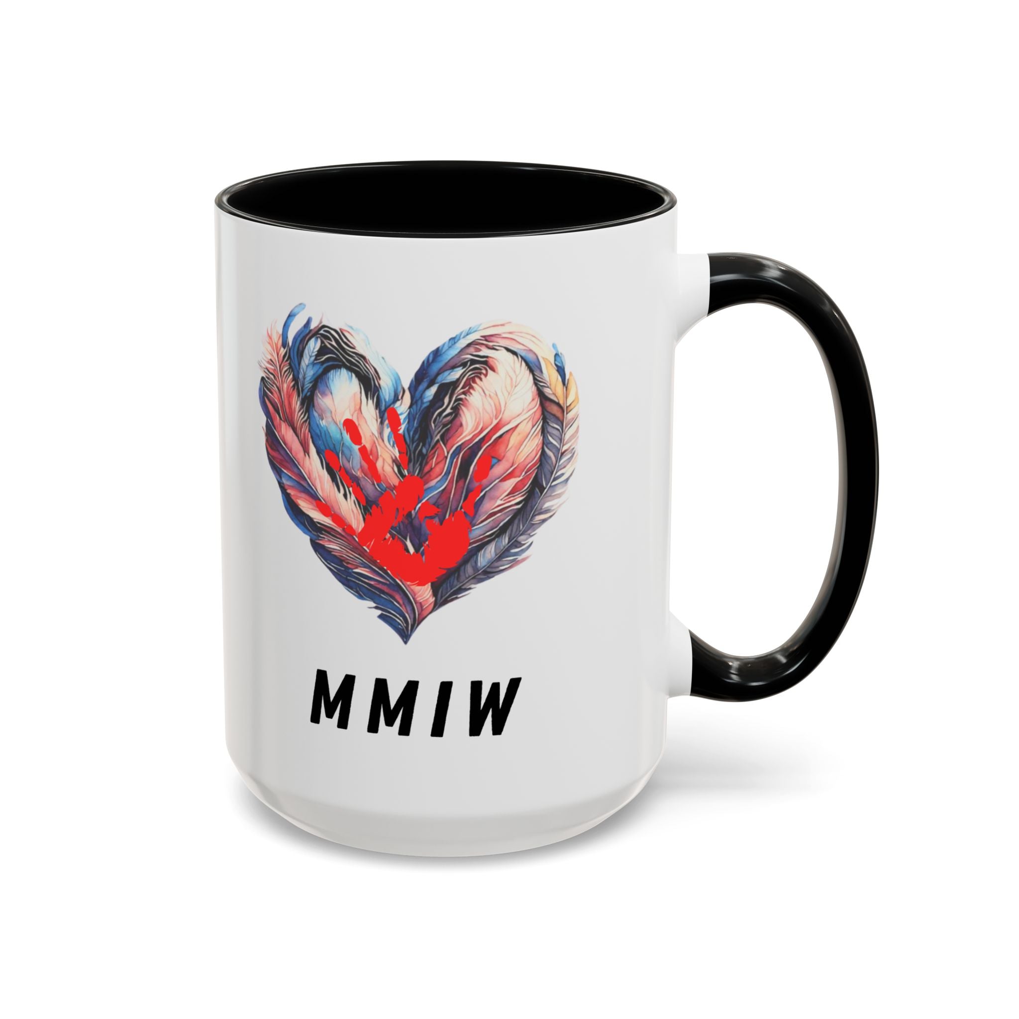 11/15oz MMIW Feather Heart Accent Coffee Mug – Missing and Murdered Indigenous Women Awareness