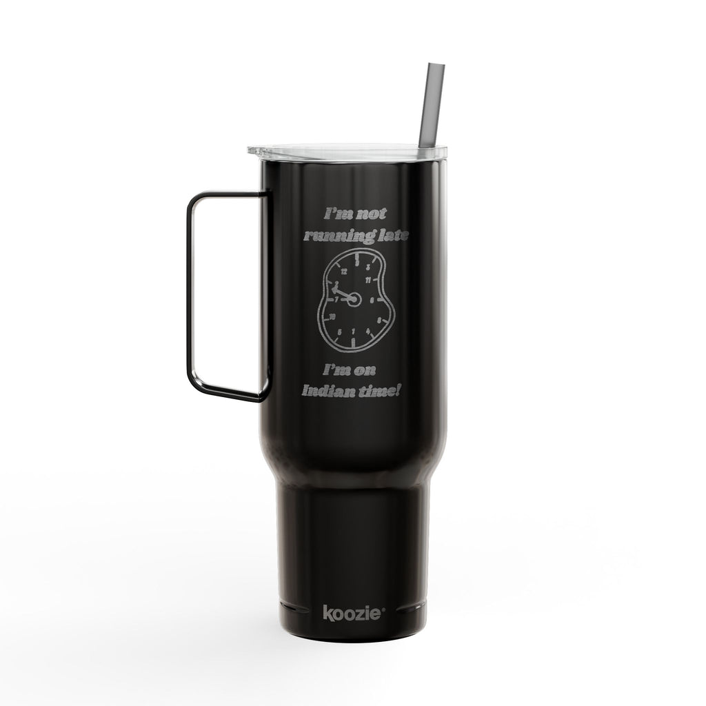 Engraved Insulated Tumbler with Lid & Straw — Funny Melting Clock Design