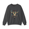 Buffalo Skull Crewneck Sweatshirt – Boho Western Graphic with Turquoise Accents
