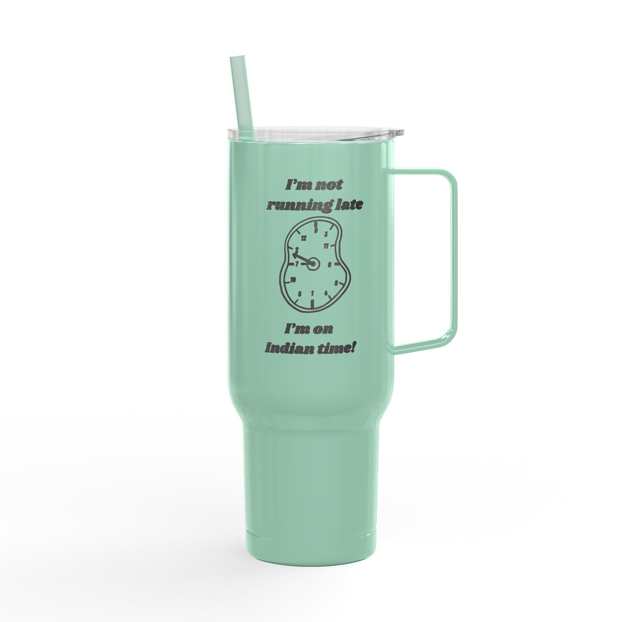 Engraved Insulated Tumbler with Lid & Straw — Funny Melting Clock Design
