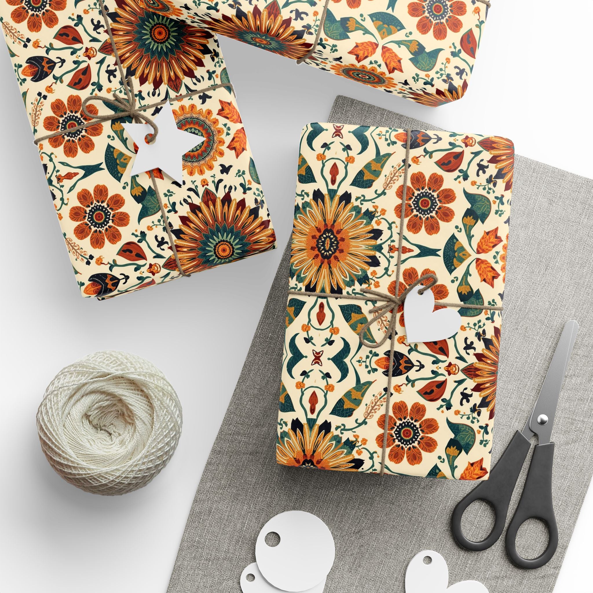 Floral Woodlands Native Pattern Wrapping Paper Roll — Boho Vintage Gift Wrap