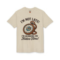 An I'm Not Late T-Shirt — "I'm Running on Native Time" Retro Alarm Clock Tee