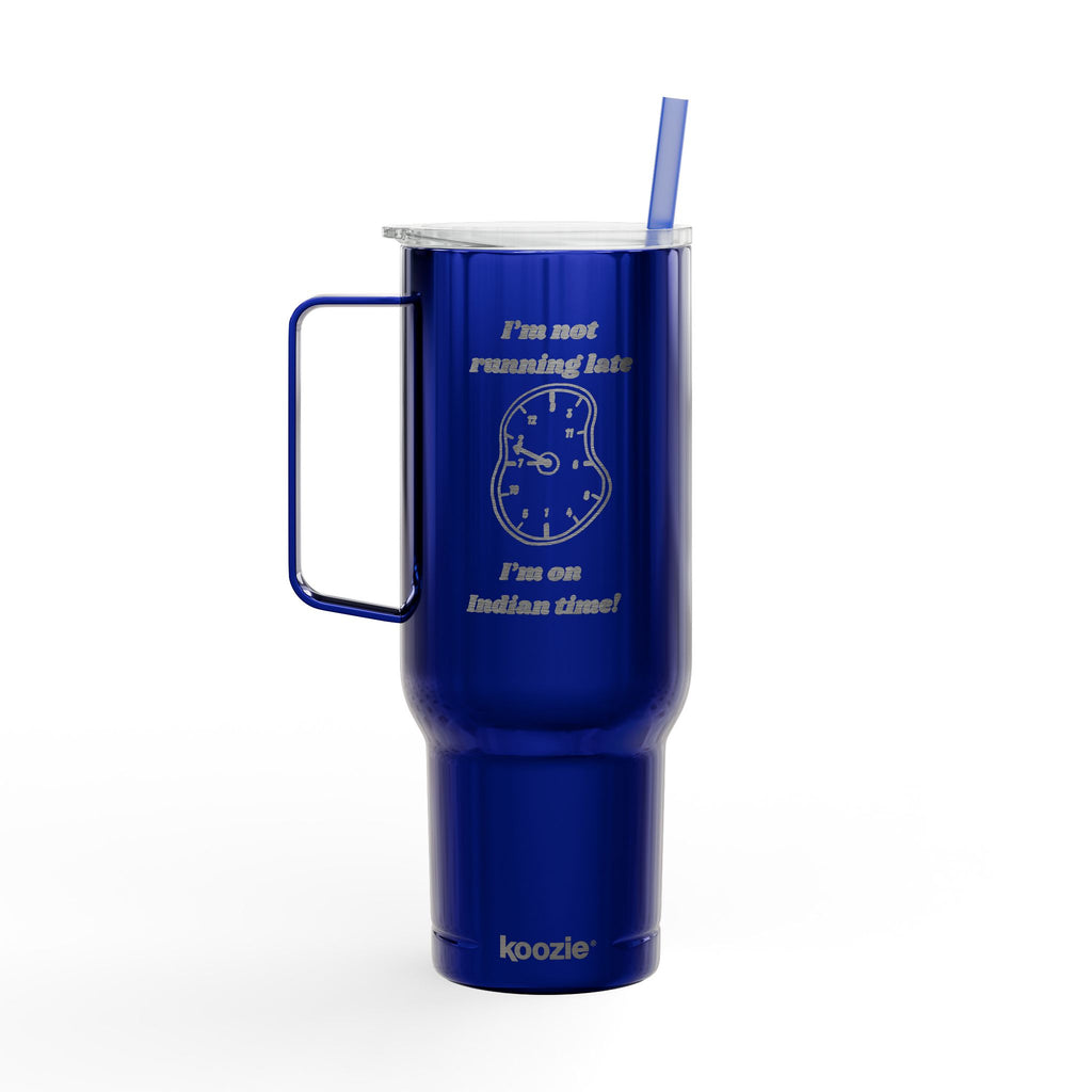 Engraved Insulated Tumbler with Lid & Straw — Funny Melting Clock Design