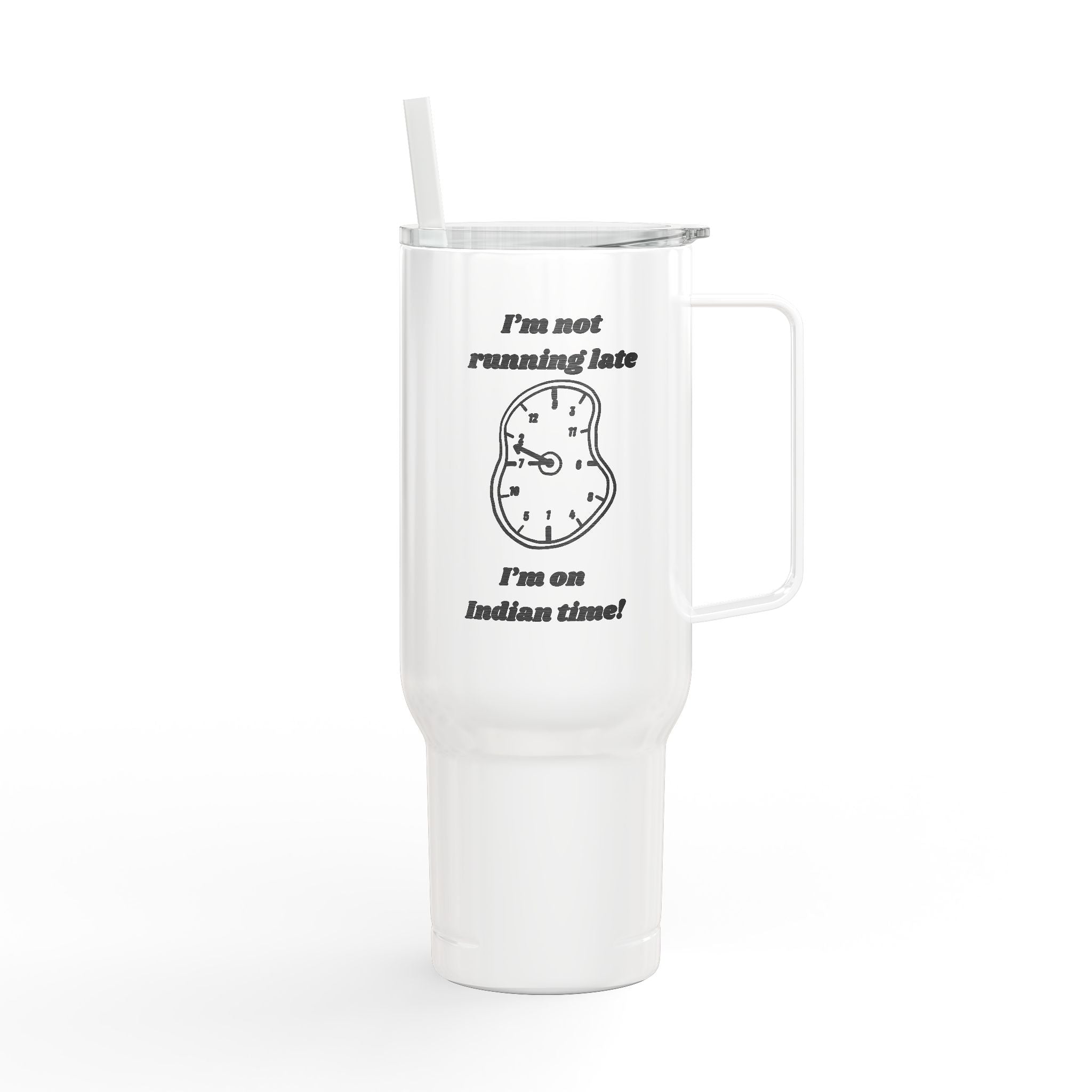 Engraved Insulated Tumbler with Lid & Straw — Funny Melting Clock Design