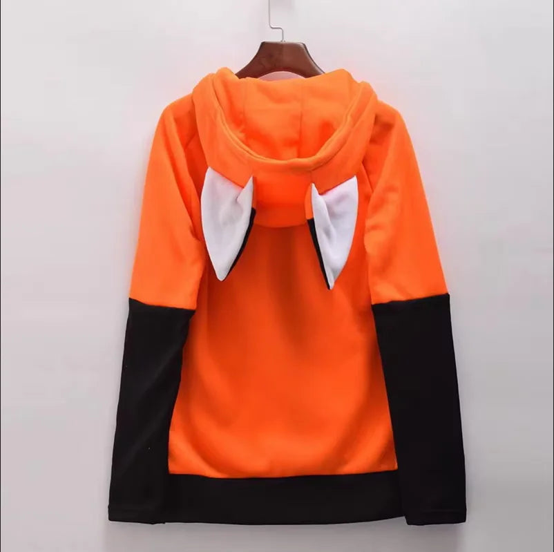 Animal Fox Ear Cosplay Costumes Hoodie Coat Warm Orange Green Sweatshirt Unisex Hoodies Carnival Party Clothes