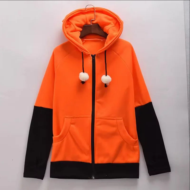 Animal Fox Ear Cosplay Costumes Hoodie Coat Warm Orange Green Sweatshirt Unisex Hoodies Carnival Party Clothes