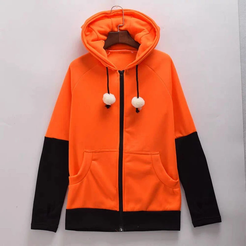 Animal Fox Ear Cosplay Costumes Hoodie Coat Warm Orange Green Sweatshirt Unisex Hoodies Carnival Party Clothes