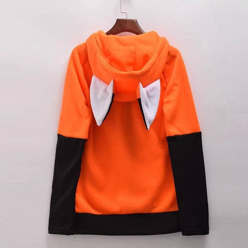 Animal Fox Ear Cosplay Costumes Hoodie Coat Warm Orange Green Sweatshirt Unisex Hoodies Carnival Party Clothes